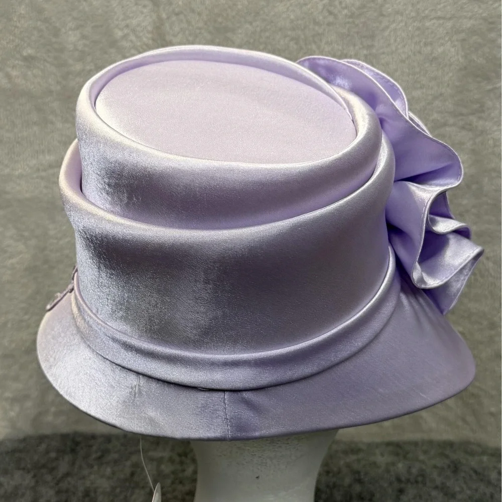 Mr. Hi's Classic Hat Cloche Womens Purple Satin Ruffle Sequin Derby Party Church